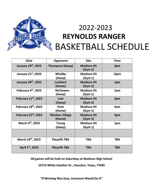 Ranger Basketball Schedule